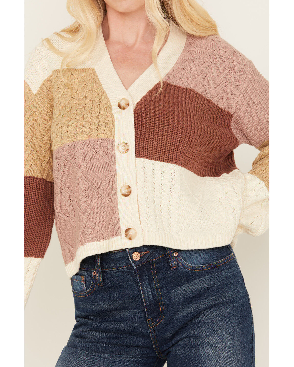 Image #3 - Cleo + Wolf Women's Color Block Cardigan, Cream, hi-res