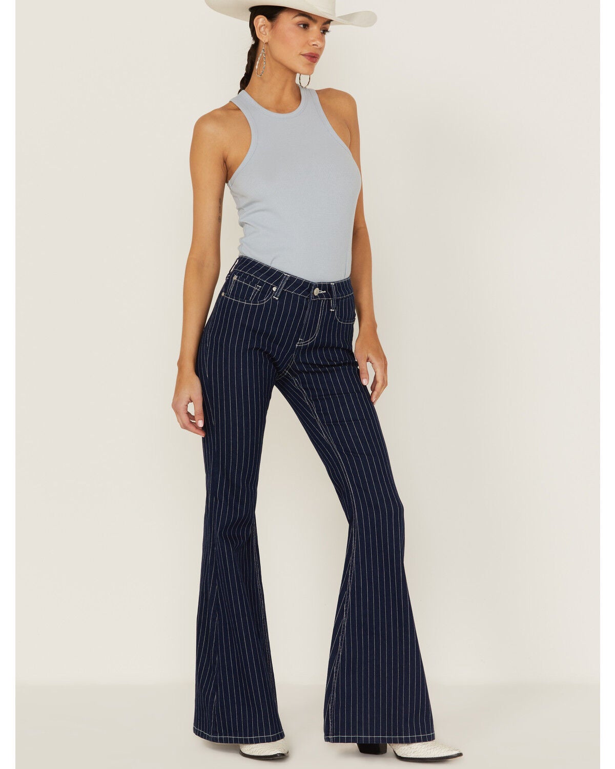Shyanne Women's Mr. Flare Retro Stripe Flare Jeans, Dark Wash, hi-res