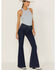 Image #1 - Shyanne Women's Mr. Flare Retro Stripe Flare Jeans, Dark Wash, hi-res