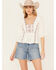 Image #1 - Shyanne Women's Embroidered Short Sleeve Crinkle Peplum Top, Cream, hi-res