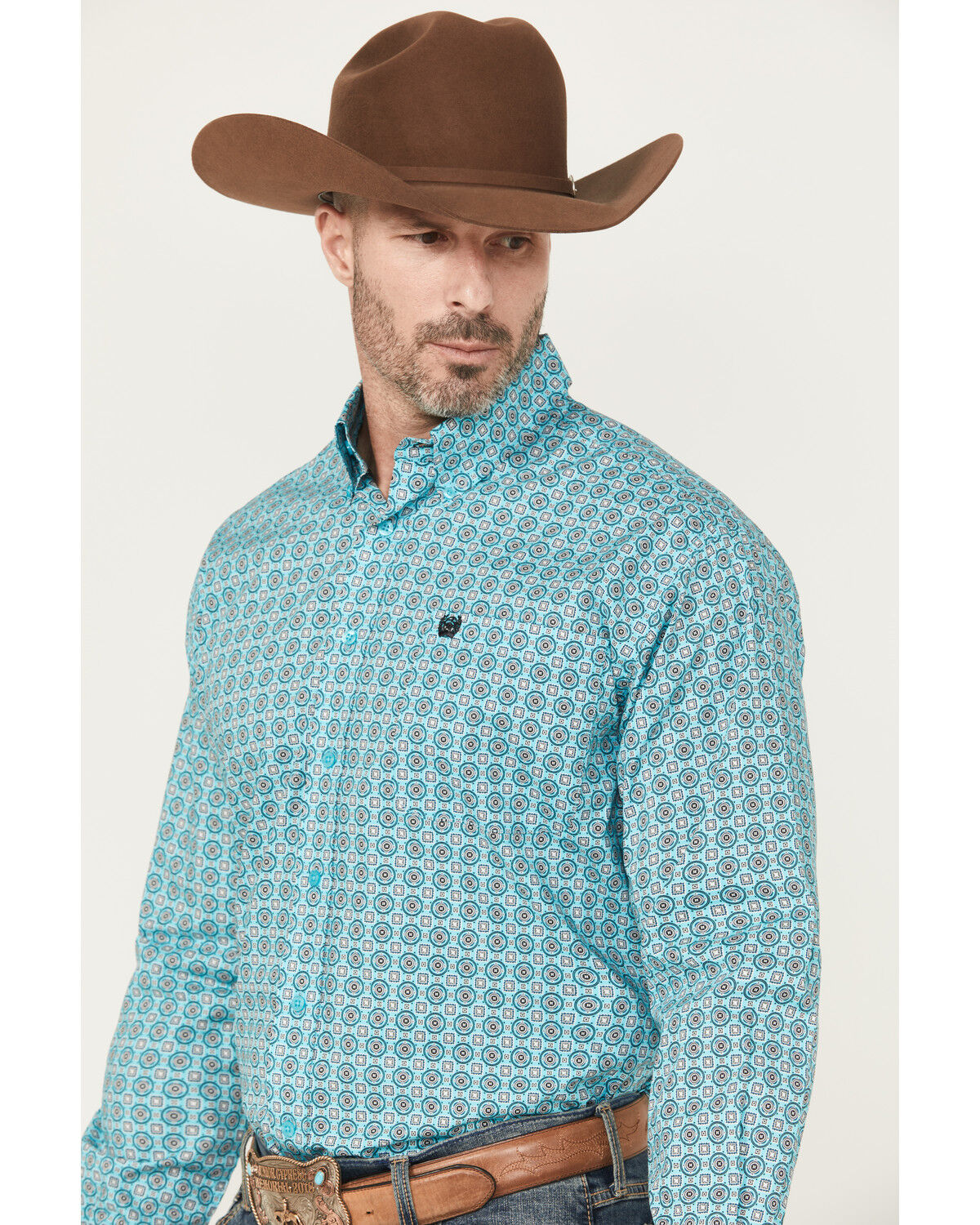 Image #3 - Cinch Men's Geo Print Long Sleeve Button-Down Stretch Western Shirt, Turquoise, hi-res