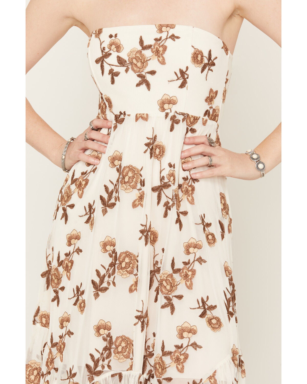 Image #3 - Originality Women's Floral Embroidered Mesh Midi Dress, Ivory, hi-res