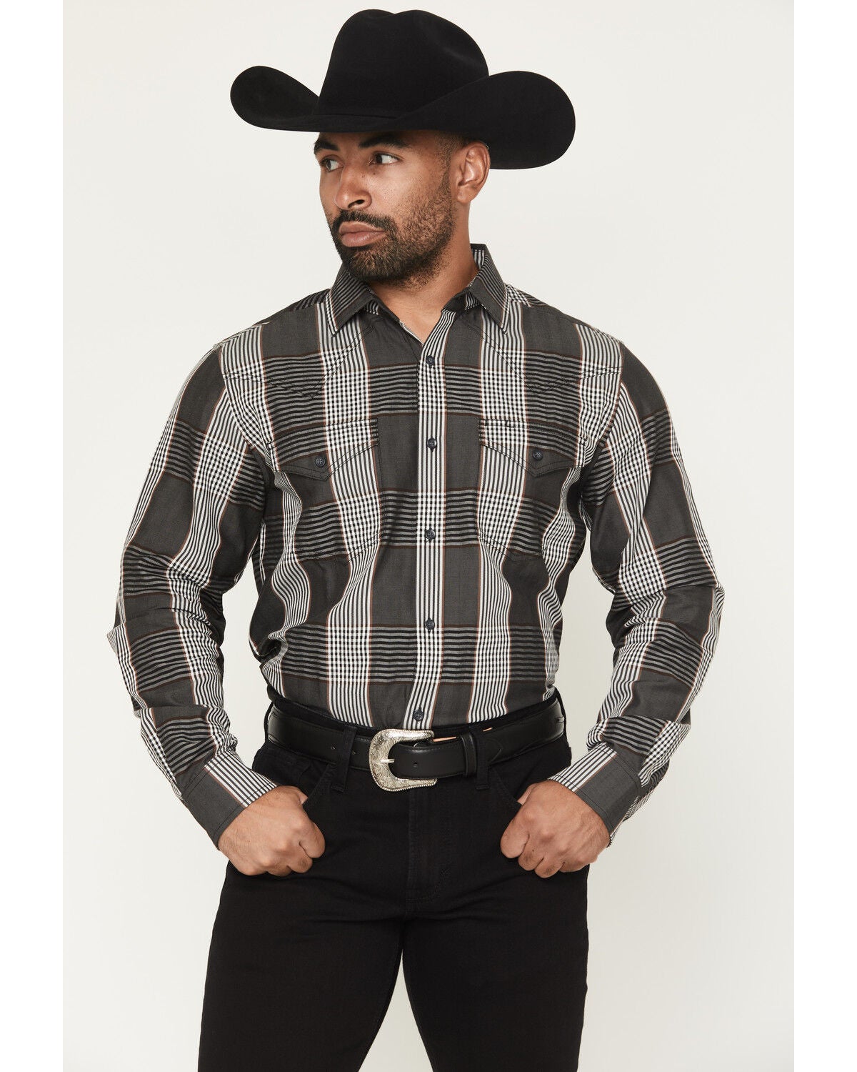 Image #1 - Cody James Black 1978&reg; Men's Ace Plaid Print Long Sleeve Button-Down Western Shirt, Charcoal, hi-res