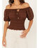 Image #3 - Shyanne Women's Puff Sleeve Smocked Bodice Top, Dark Brown, hi-res