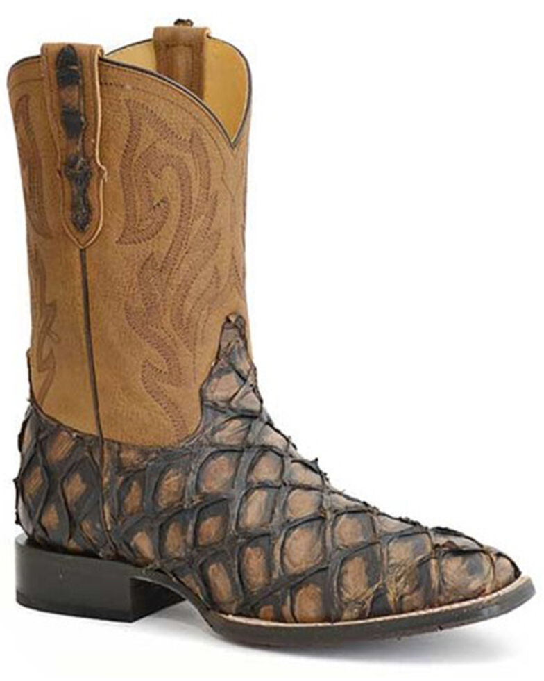 Stetson Men's Predator Pirarucu Vamp Exotic Western Boots - Wide Square Toe , Brown, hi-res