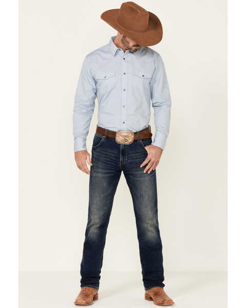 Image #2 - Gibson Men's Basic Solid Long Sleeve Pearl Snap Western Shirt , Light Blue, hi-res