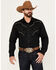 Image #1 - Rock 47 by Wrangler Men's Embroidered Long Sleeve Western Snap Shirt - Tall, Black, hi-res