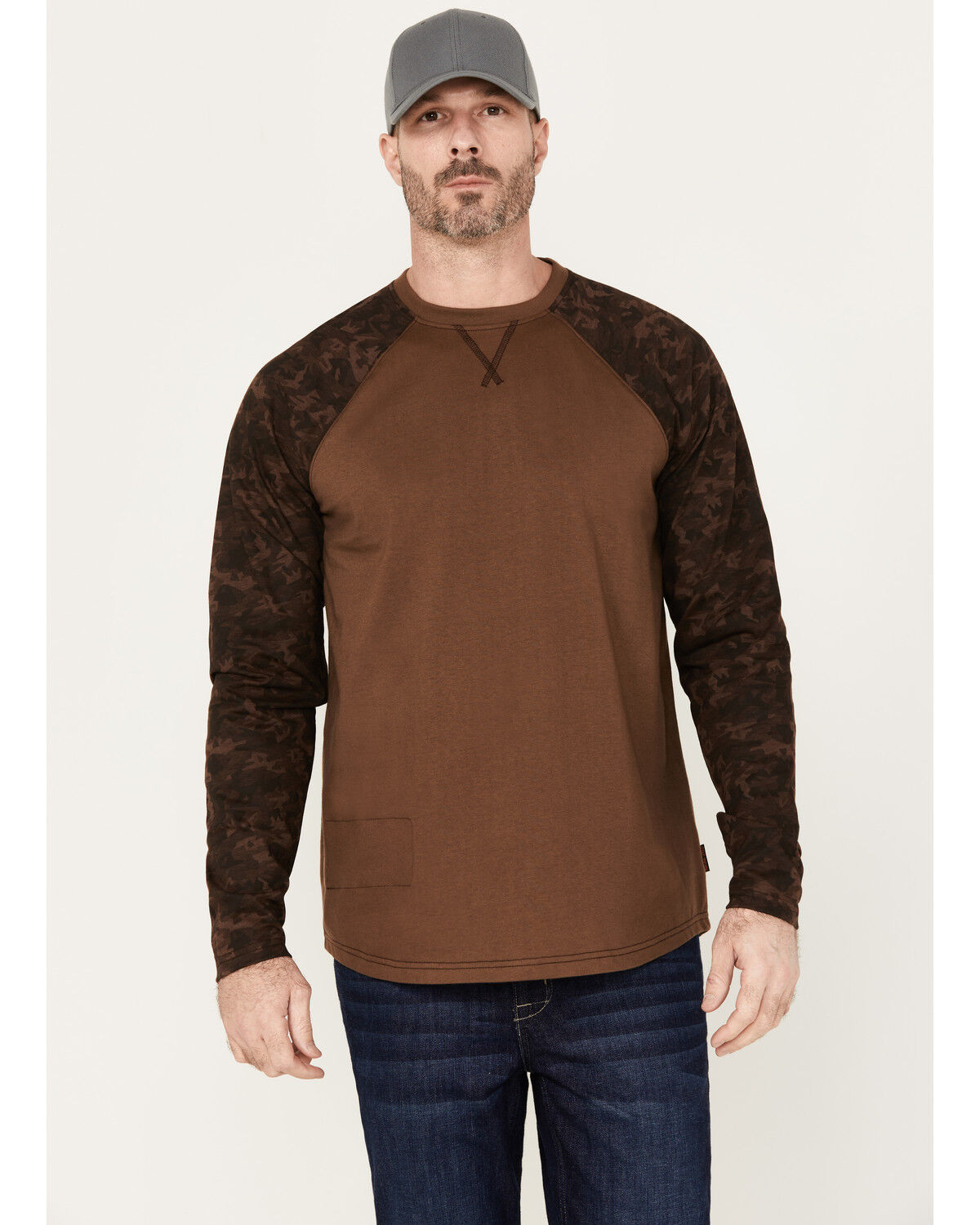 Image #1 - Cody James Men's Camo Color Block Long Sleeve Baseball Work T-Shirt, Brown, hi-res