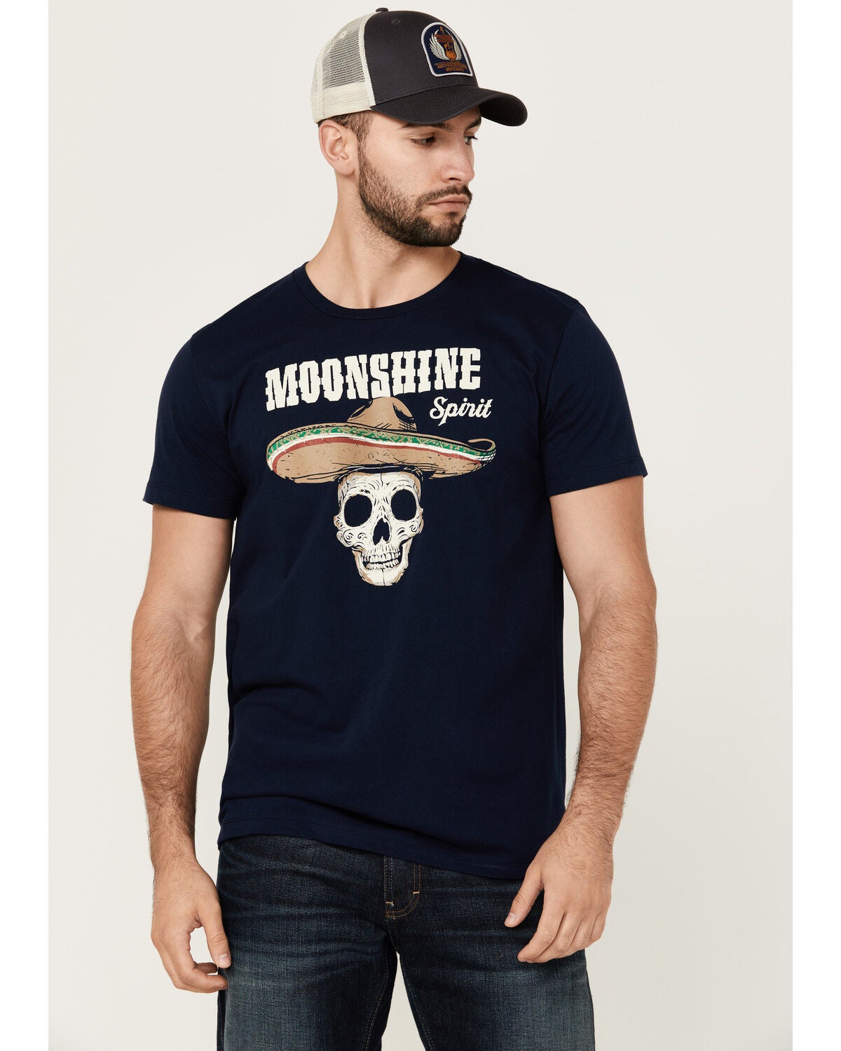 Moonshine Spirit&reg; Men's Party Skull Mariachi Short Sleeve Graphic T-Shirt, Navy, hi-res