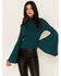 Image #2 - Shyanne Women's Rib Knit Mock Neck Bell Sleeve Top , Deep Teal, hi-res