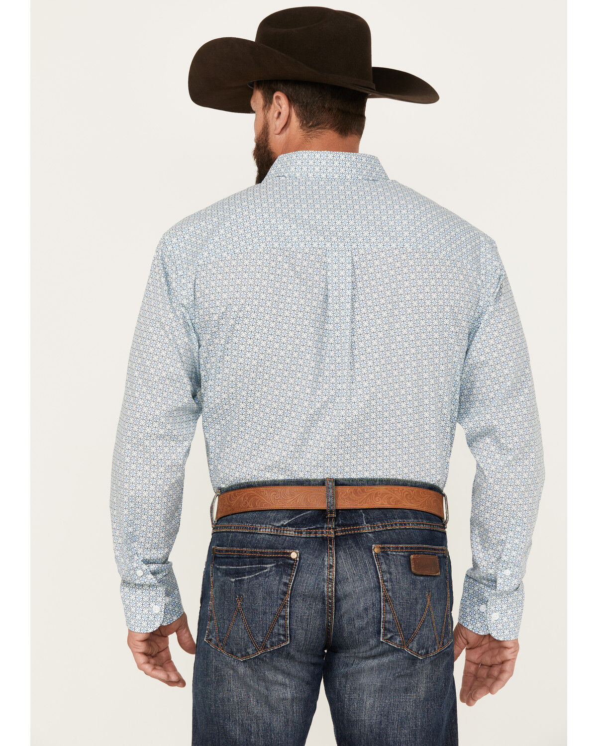 Image #4 - George Strait by Wrangler Men's Geo Print Long Sleeve Button-Down Western Shirt, Blue, hi-res