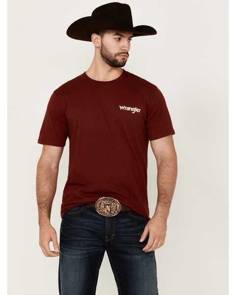 Wrangler Men's Boot Barn Exclusive Cowboy Southwestern Short Sleeve Graphic T-Shirt , Burgundy, hi-res
