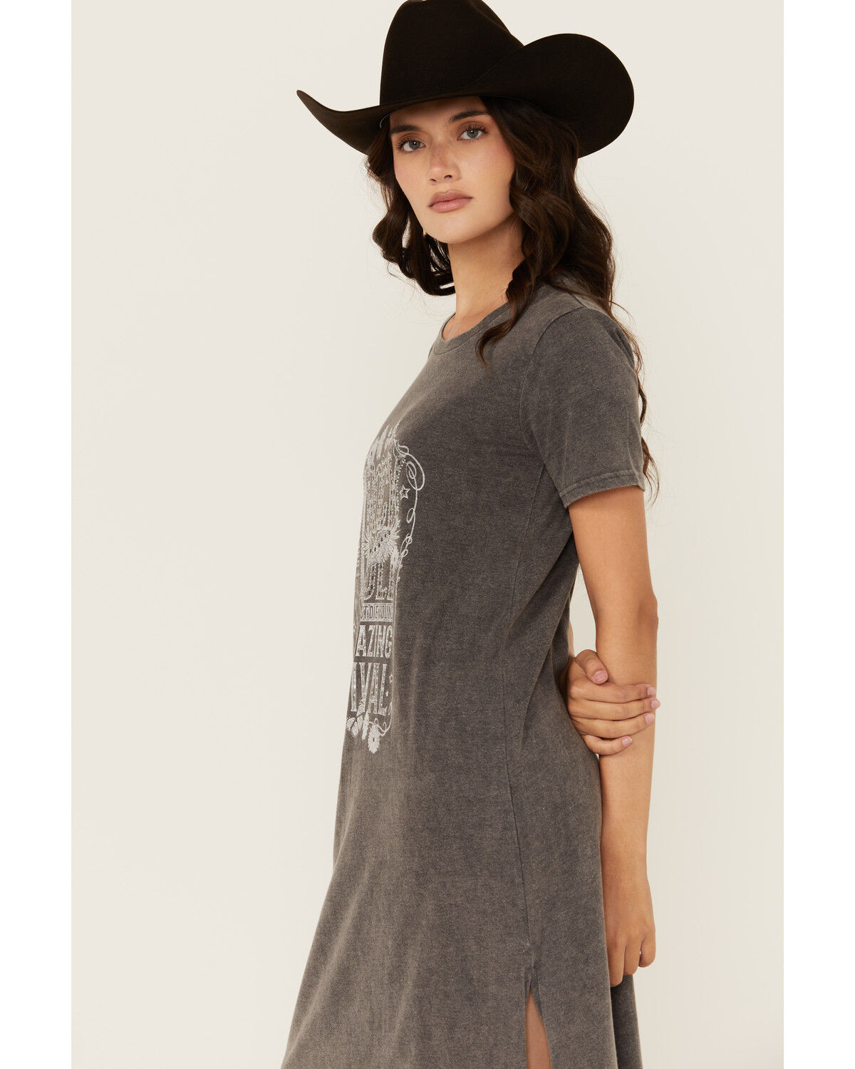 Image #3 - Blended Women's Rock & Roll Short Sleeve Graphic Midi T-Shirt Dress, Black, hi-res