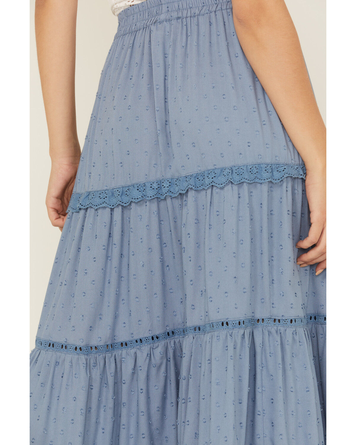 Image #4 - Angie Women's Crochet Trim Tiered Skirt, Blue, hi-res