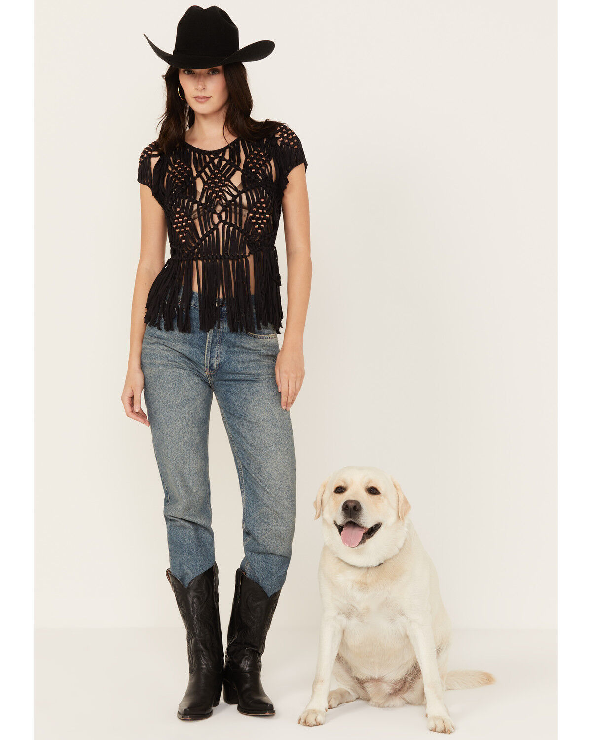 Image #1 - Shyanne Women's Hand Macrame Fringe Top, Black, hi-res