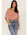 Image #1 - Talisman Women's Road Trip Print Ruffle Off-Shoulder Cropped Top, Red, hi-res