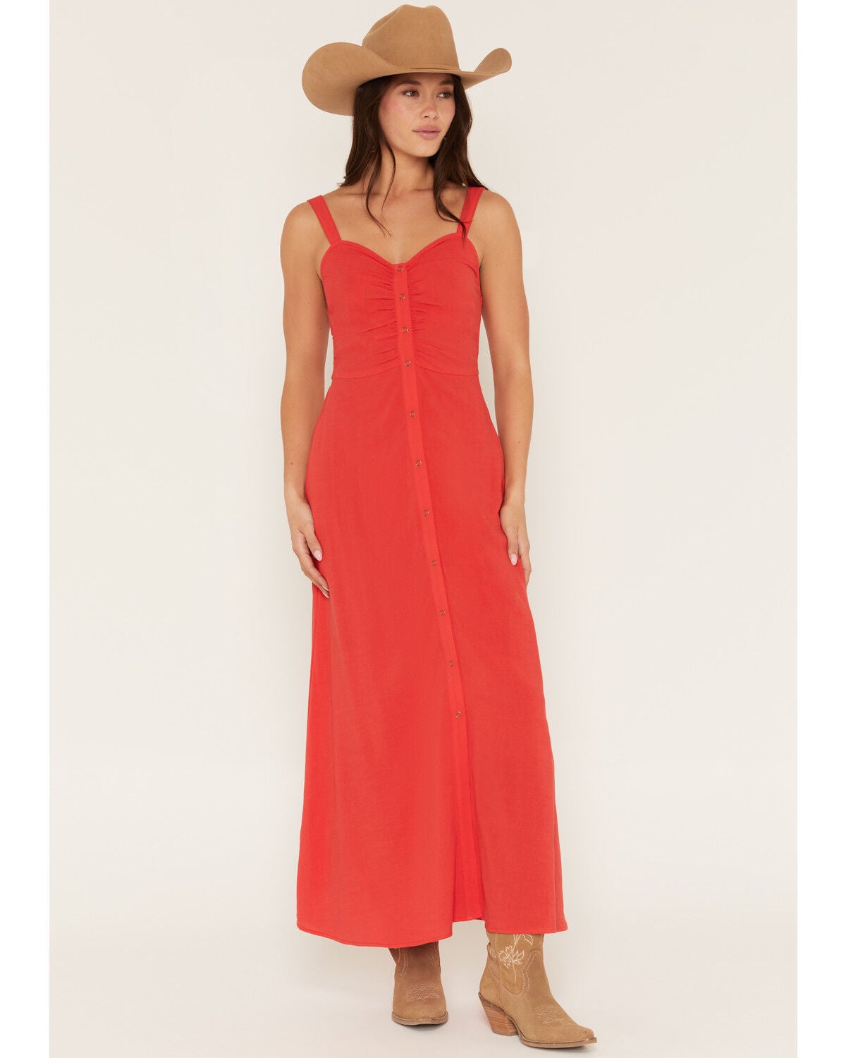 Lovestitch Women's Sleeveless Snap Front Midi Dress, Red, hi-res