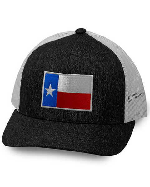 Oil Field Hats Men's Heather Black Texas Flag Patch Mesh-Back Ball Cap , Black, hi-res