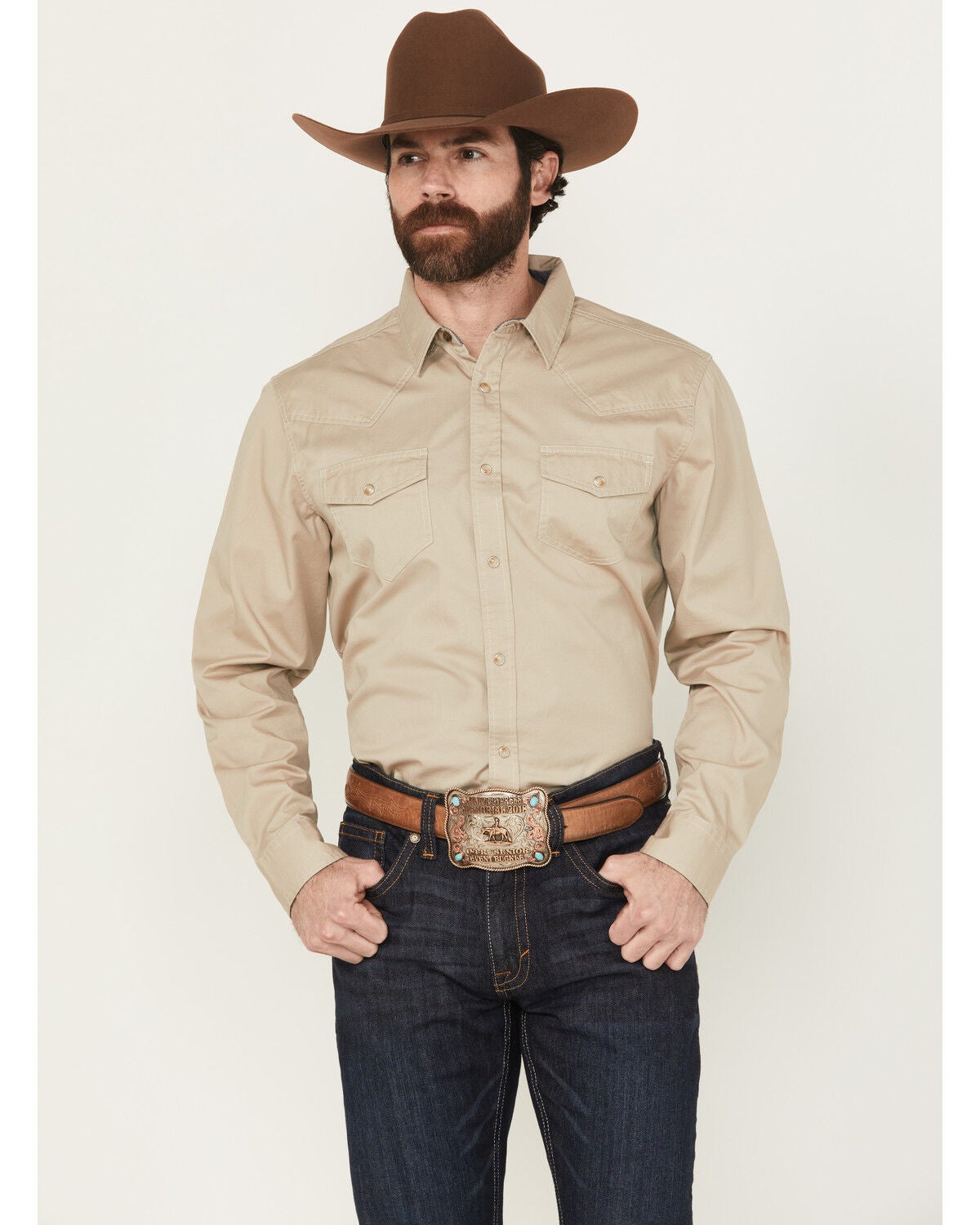 Cody James Men's Threadstone Solid Long Sleeve Snap Western Shirt, Tan, hi-res