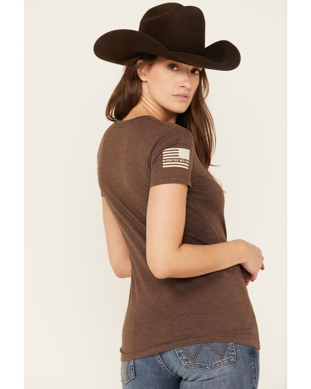 Image #4 - Howitzer Women's One Nation Short Sleeve Graphic Tee, Dark Brown, hi-res