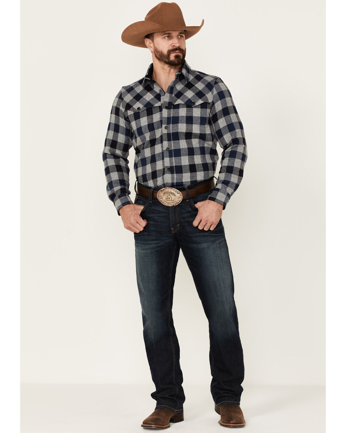 Image #2 - Pendleton Men's Check Plaid Button-Down Long Sleeve Western Flannel Shirt, Blue, hi-res