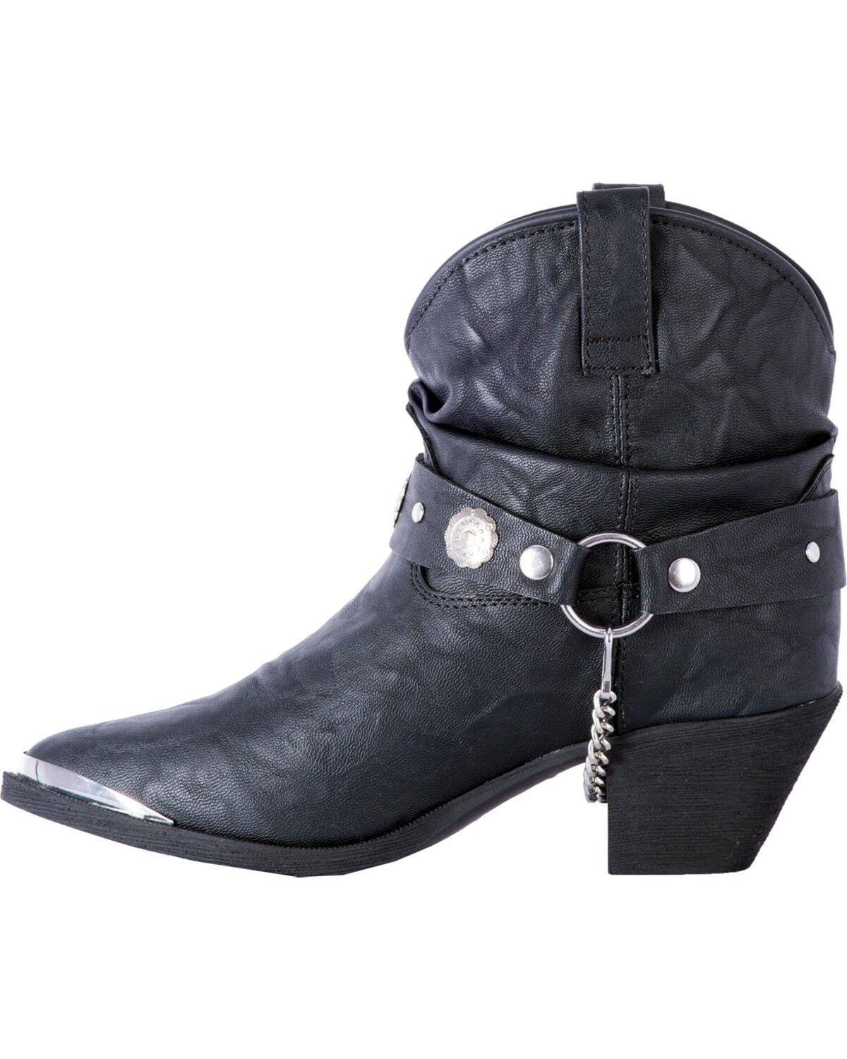 Image #3 - Dingo Women's Faux Concho Strap Slouch Booties - Round Toe, Black, hi-res