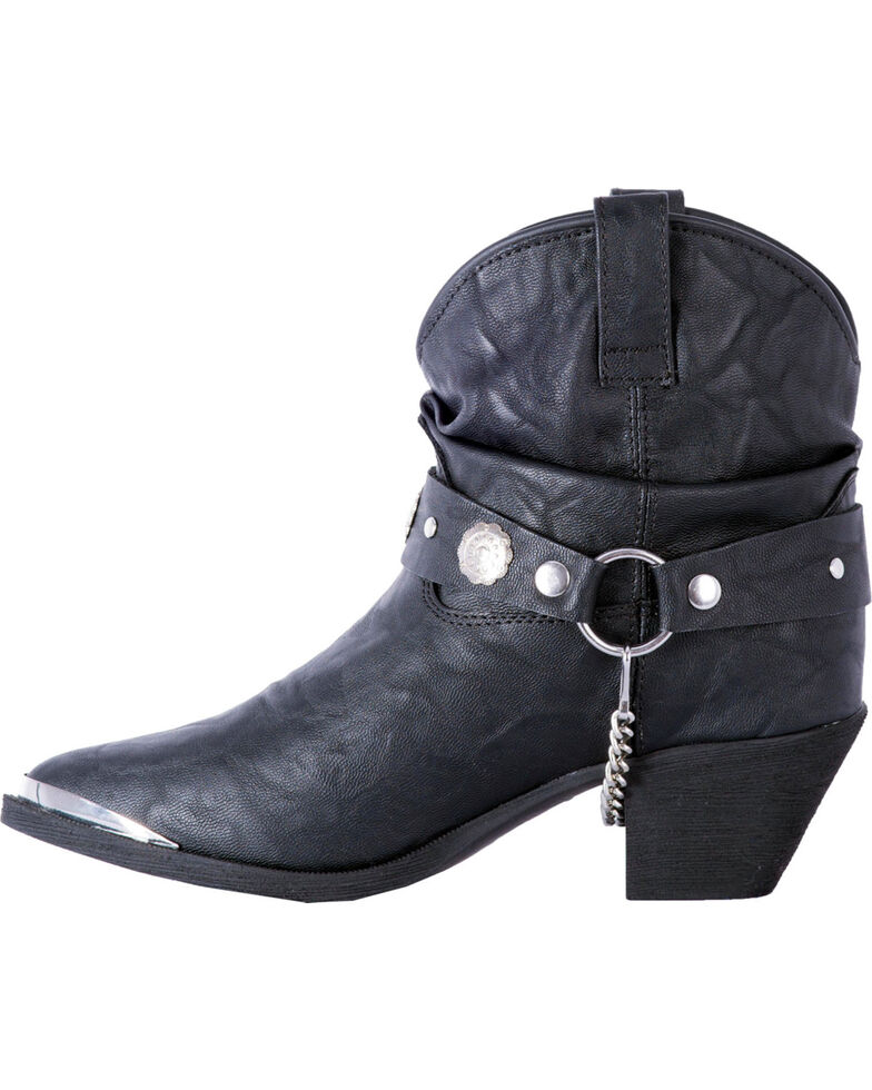 Dingo Women's Black Faux Leather Concho Strap Slouch Booties - Pointed Toe, Black, hi-res