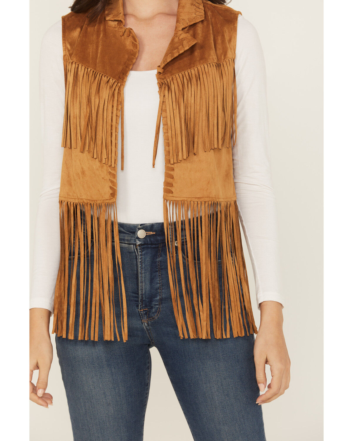 Image #3 - Wrangler X Lainey Wilson Women's Festival Fringe Faux Suede Vest, Brown, hi-res