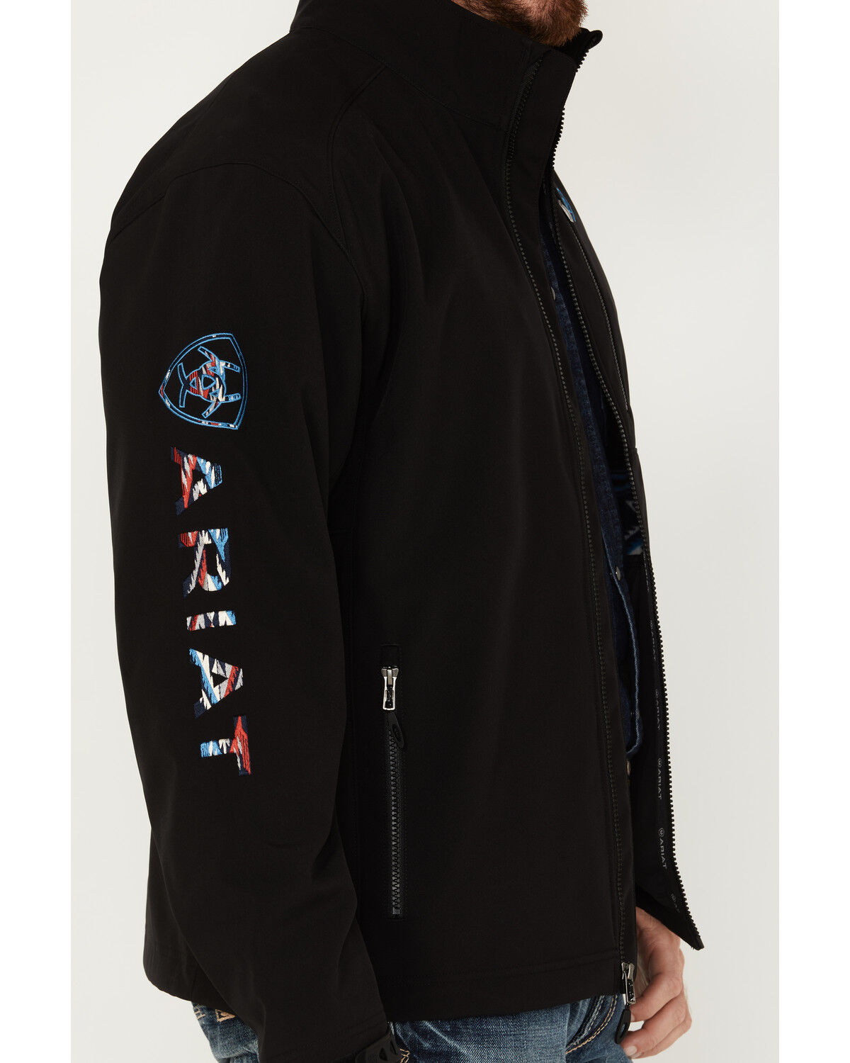 Image #3 - Ariat Men's Team Logo 2.0 Chimayo Print Softshell Jacket, Black, hi-res