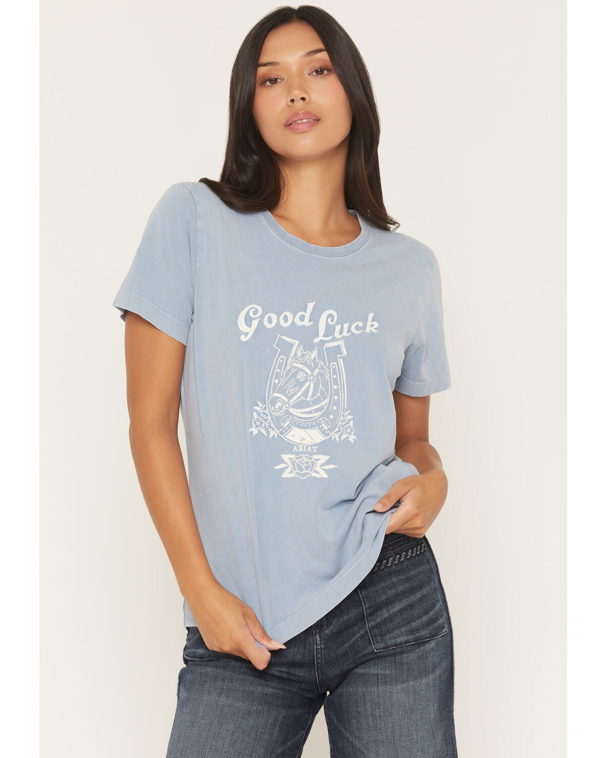 Image #1 - Ariat Women's Lucky Dreams Short Sleeve Graphic Tee, Blue, hi-res