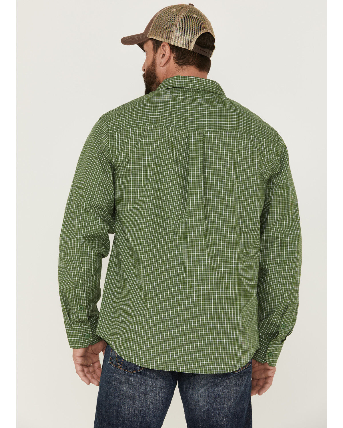 Image #4 - Brothers and Sons Men's Small Plaid Long Sleeve Button Down Western Shirt, Kelly Green, hi-res