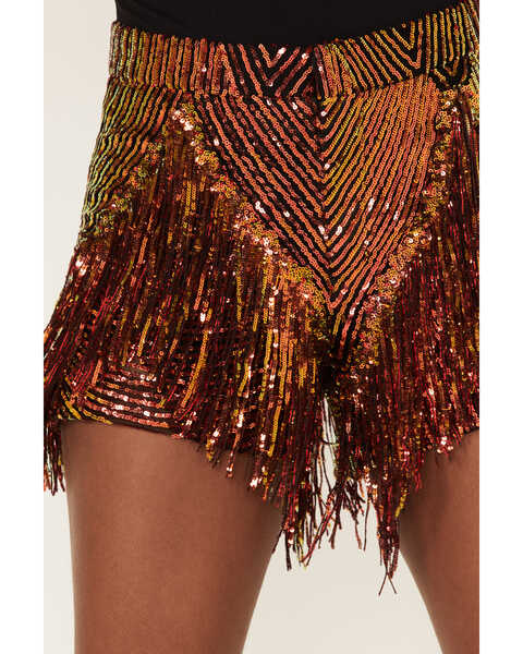 Image #2 - Any Old Iron Women's Sequins and Fringe Shorts, Rust Copper, hi-res