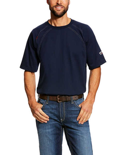 Ariat Men's FR Crew Short Sleeve Work T-Shirt - Tall , Navy, hi-res