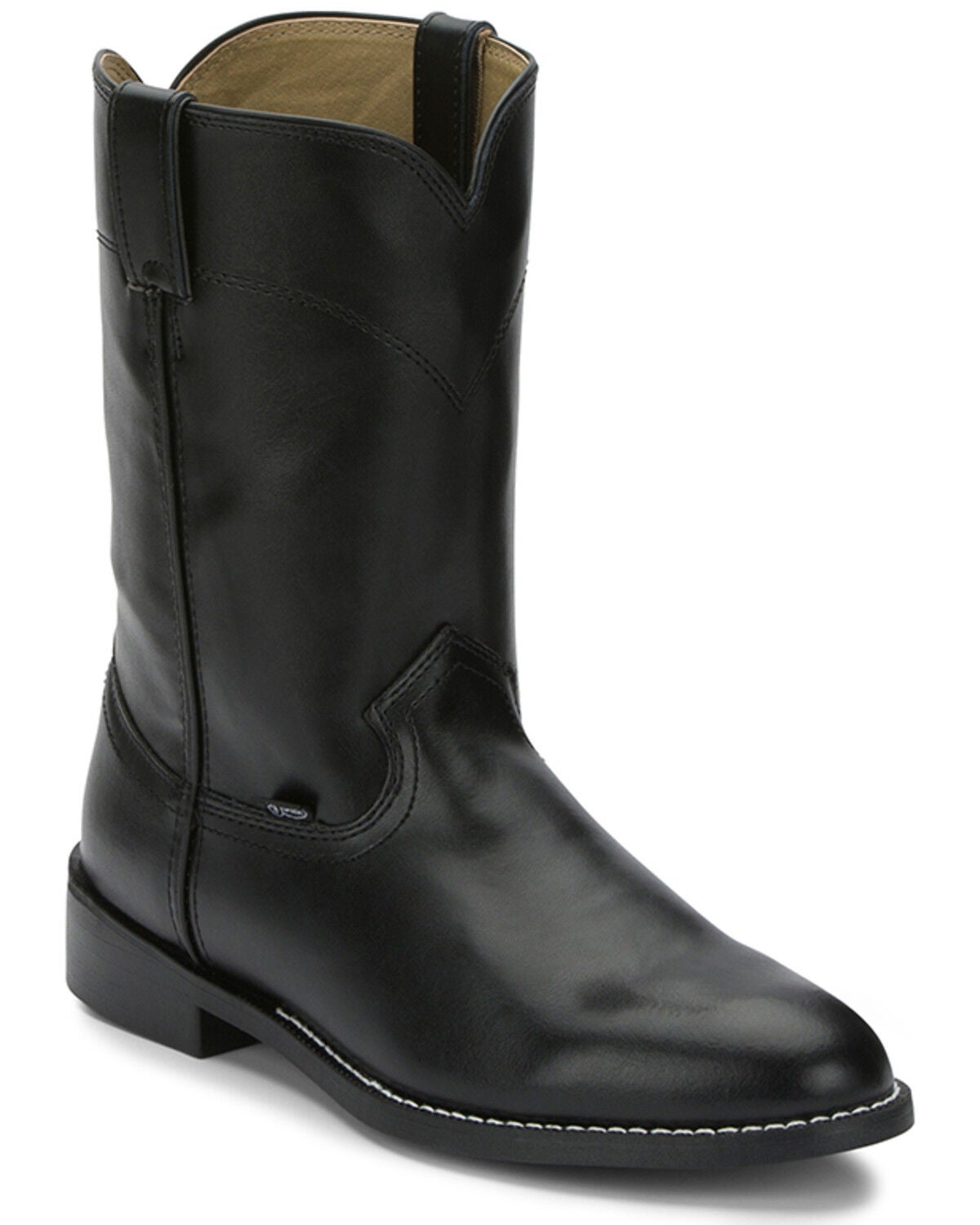 Justin Men's Basics Roper Western Boots - Medium Toe, Black, hi-res