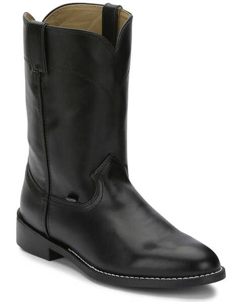 Image #1 - Justin Men's Basics Roper Western Boots - Round Toe, Black, hi-res