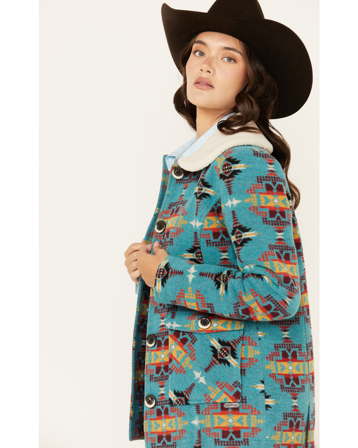 Image #2 - Panhandle Women's Southwestern Print Button-Down Jacket, Blue, hi-res