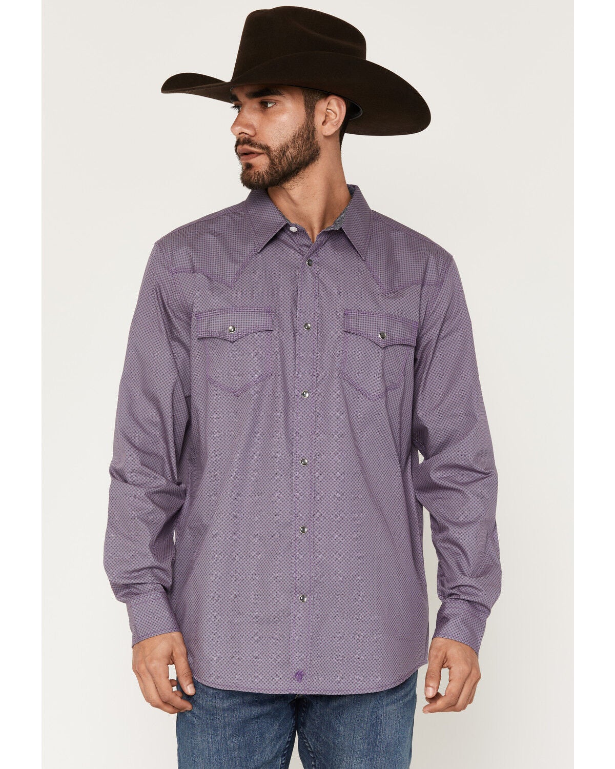Image #1 - Moonshine Spirit&reg; Men's Plum Terrain Geo Print Long Sleeve Snap Western Shirt, Purple, hi-res
