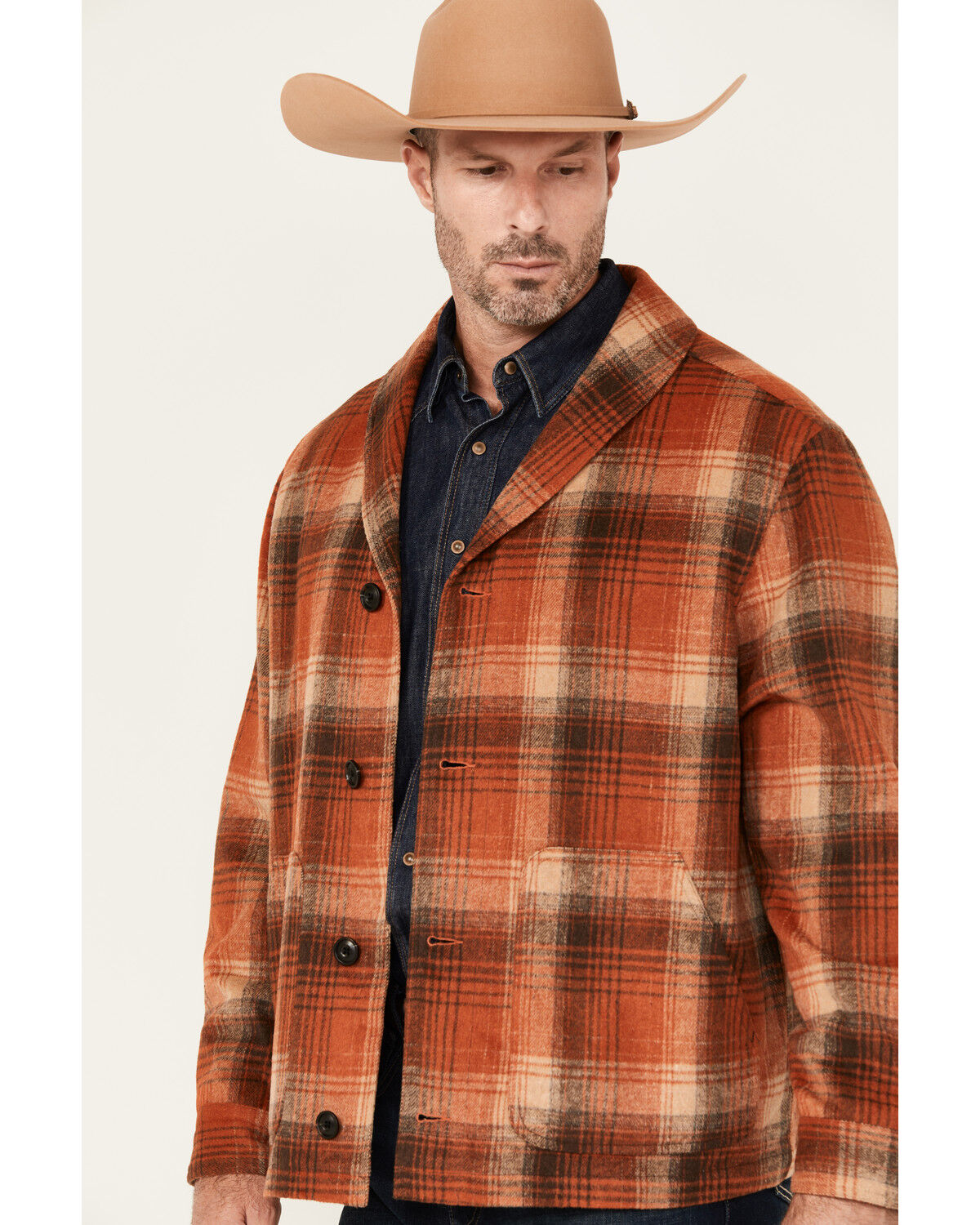 Image #2 - Cripple Creek Men's GPA Plaid Print Button-Down Coat, Rust, hi-res