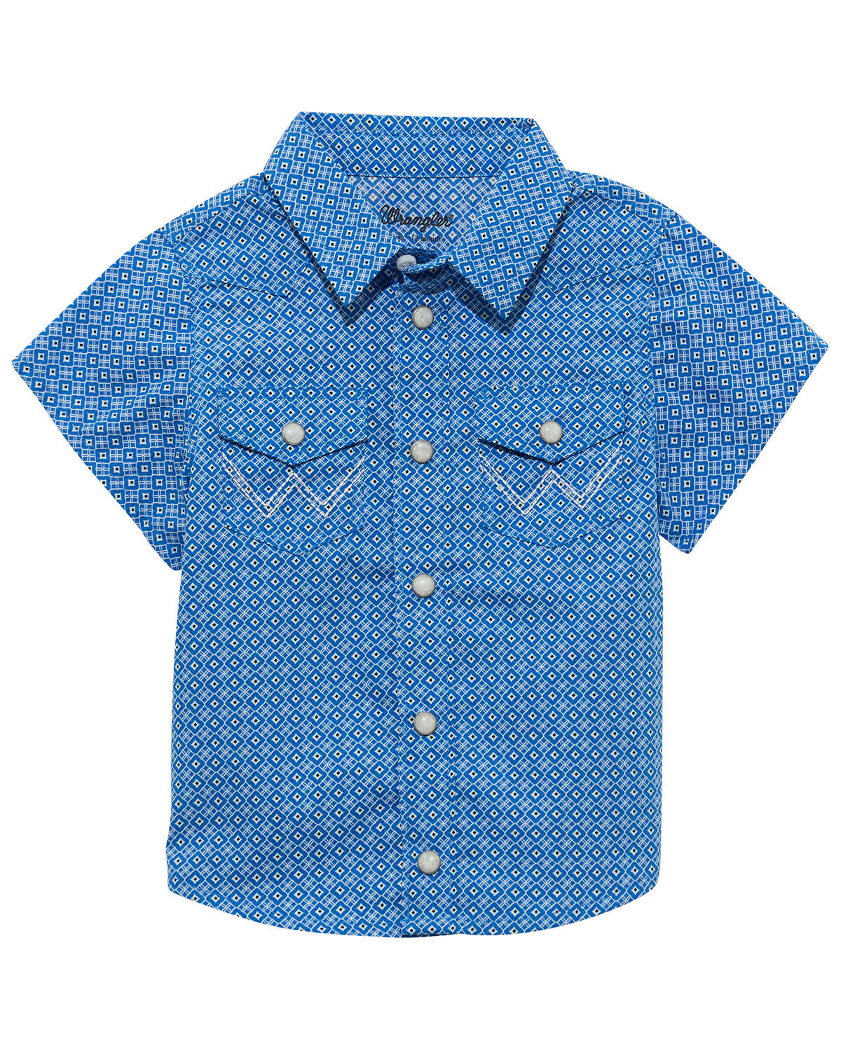 Image #1 - Wrangler Toddler Boys' Medallion Print Short Sleeve Snap Western Shirt, Blue, hi-res