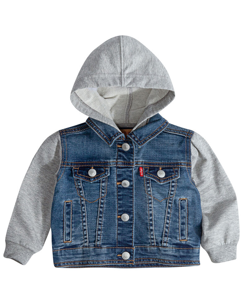 Levi's Infant Boys' Contrast Denim Button-Front Hooded Jacket , Blue, hi-res