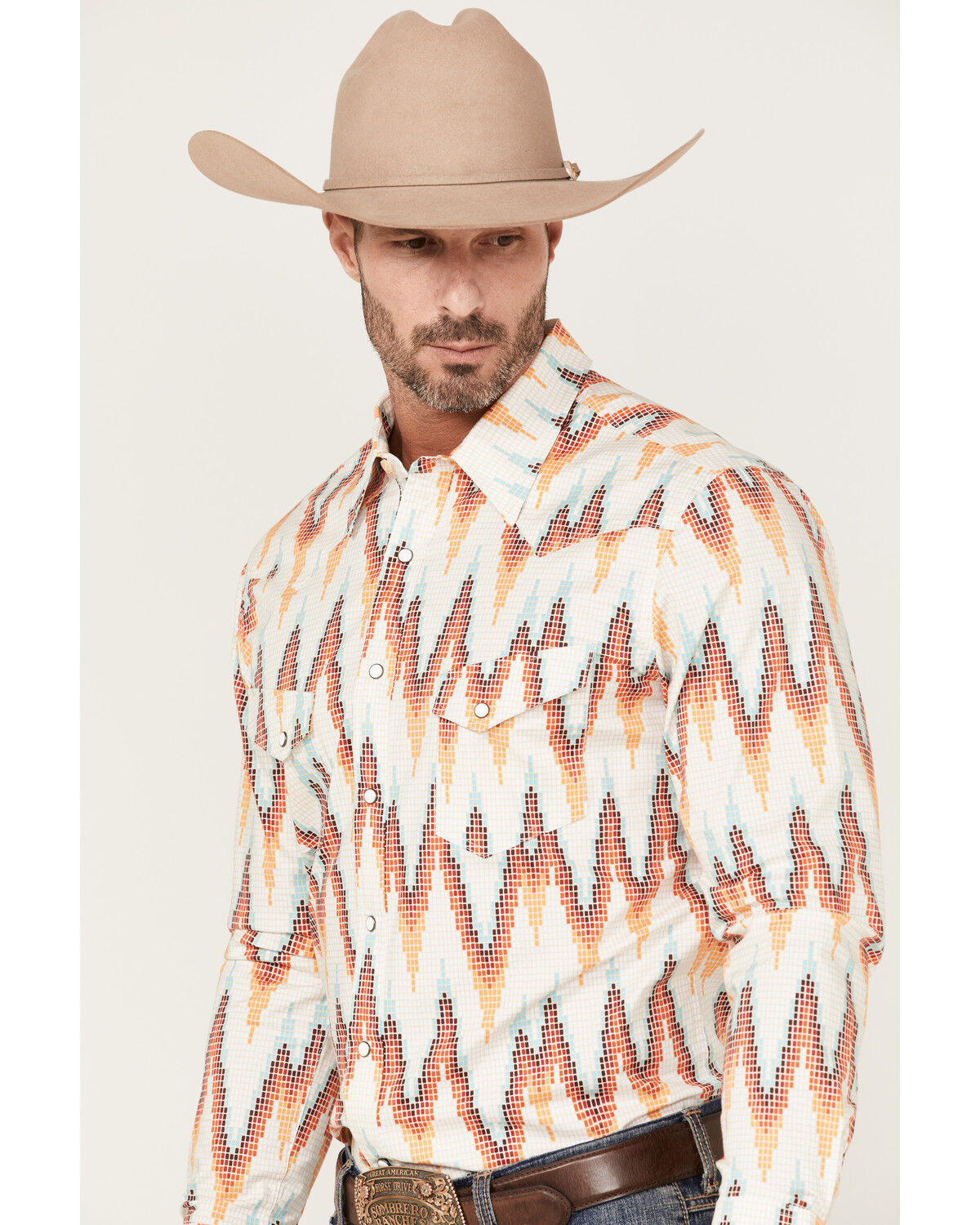 Image #2 - Dale Brisby Men's All-Over Digtal Print Long Sleeve Snap Western Shirt, Natural, hi-res