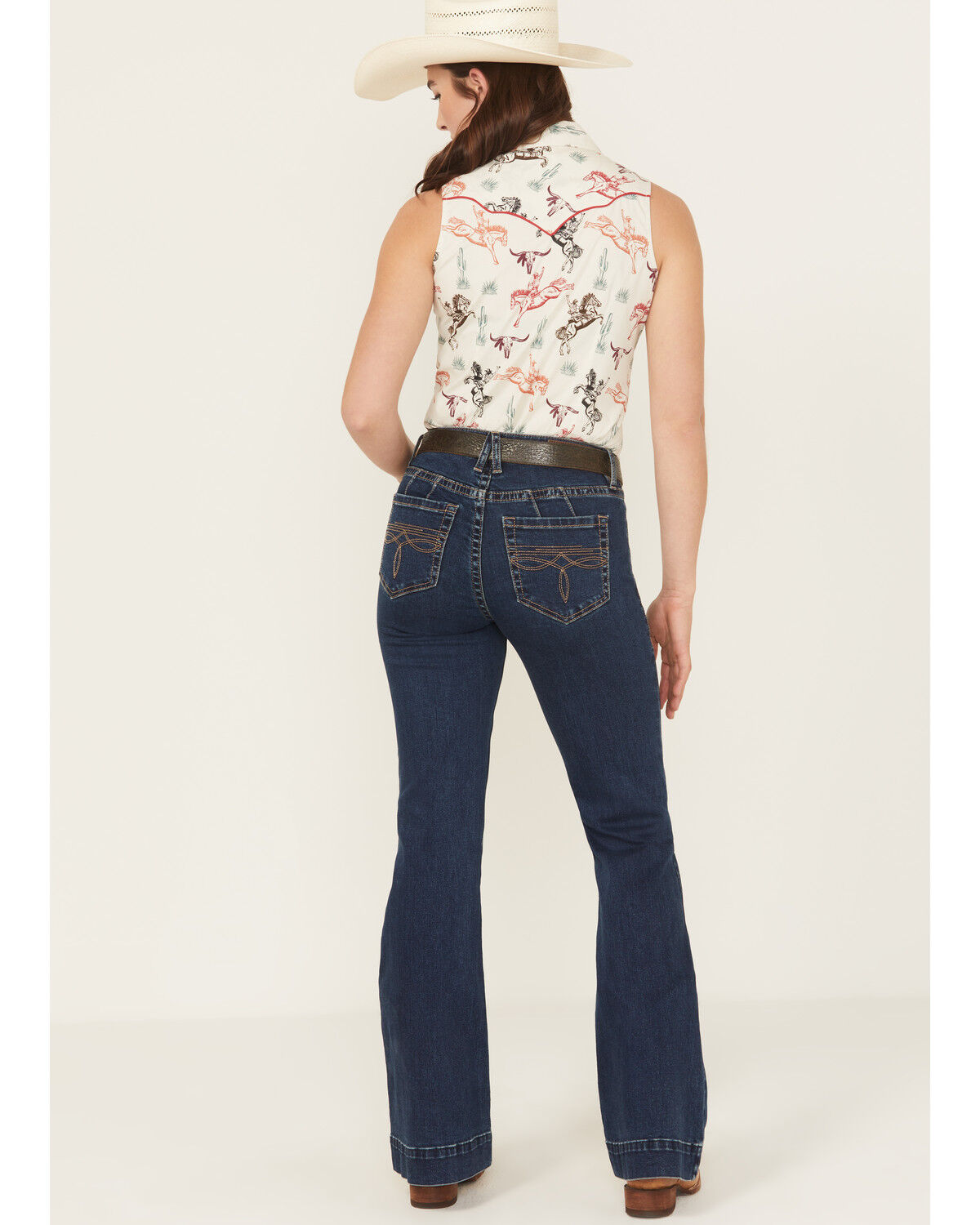 Image #4 - Rock & Roll Denim Women's Dark Wash Mid Rise Boot Stitch Stretch Trouser Jeans, Dark Wash, hi-res