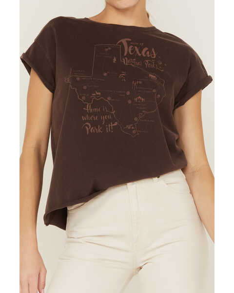 Image #3 - Cleo + Wolf Women's Texas Map Rolled Sleeve Graphic Tee , Dark Brown, hi-res