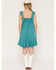 Image #4 - Wild Moss Women's Tie Strap Embroidered Mini Dress, Teal, hi-res