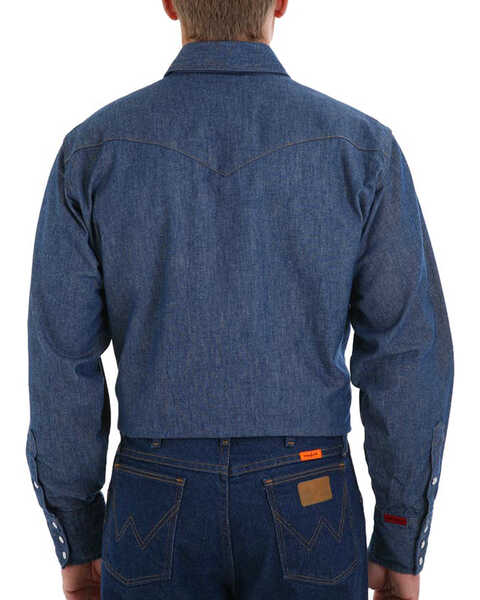 Image #3 - Wrangler Men's FR Long Sleeve Snap Western Work Shirt - Big , Blue, hi-res