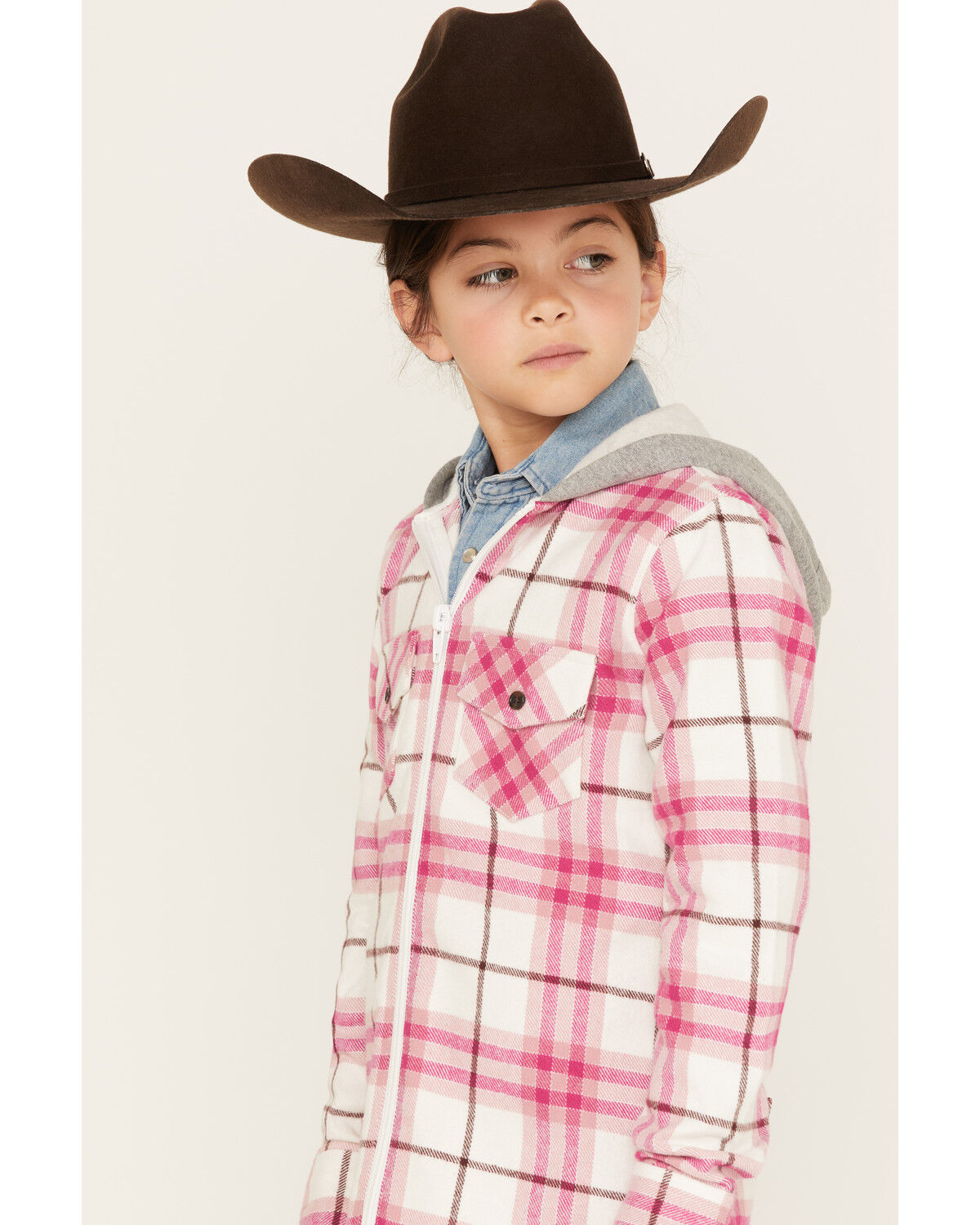Image #2 - Shyanne Girls' Plaid Print Long Sleeve Flannel Shacket, Ivory, hi-res