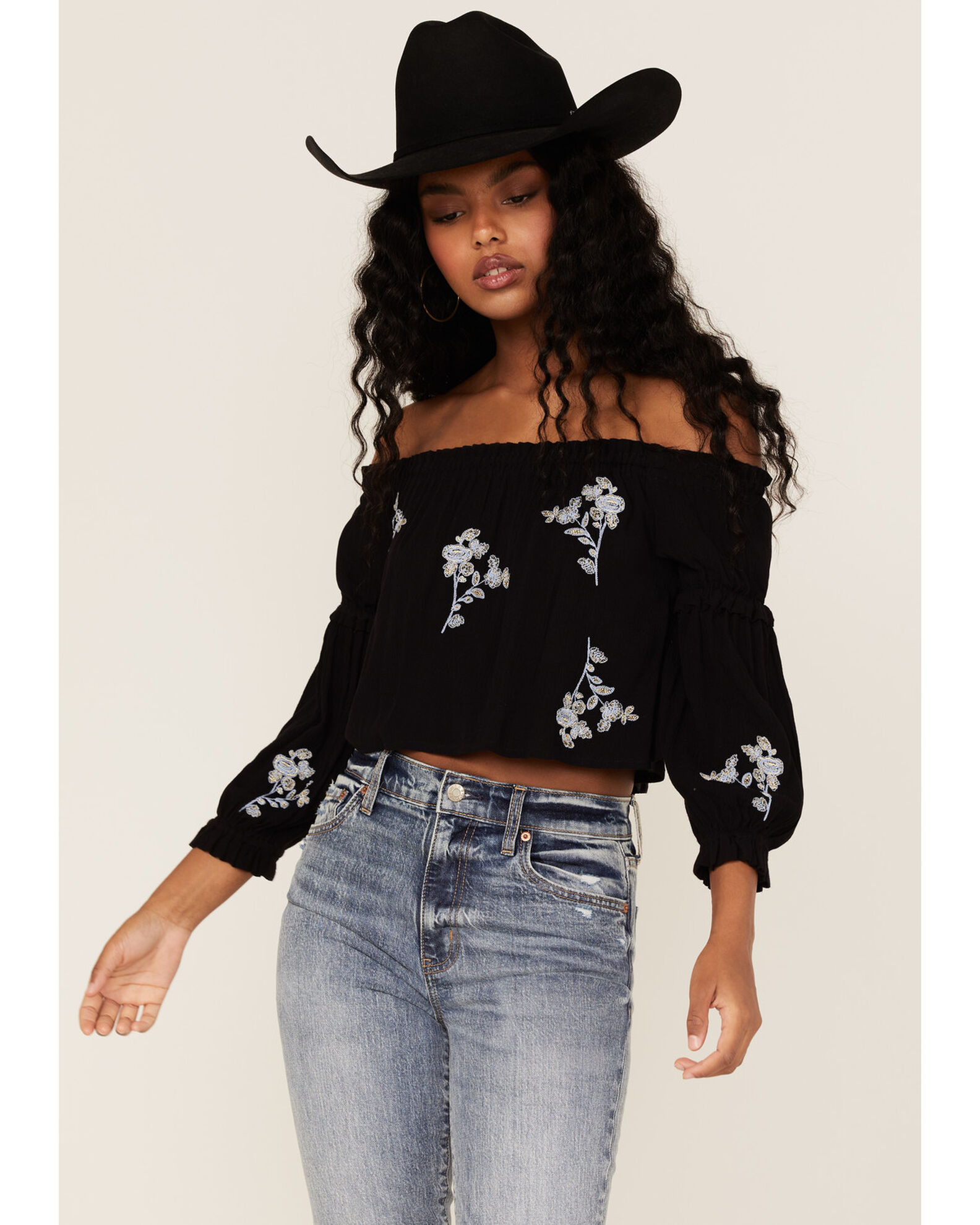 Cutwork Floral Embroidered Top Black