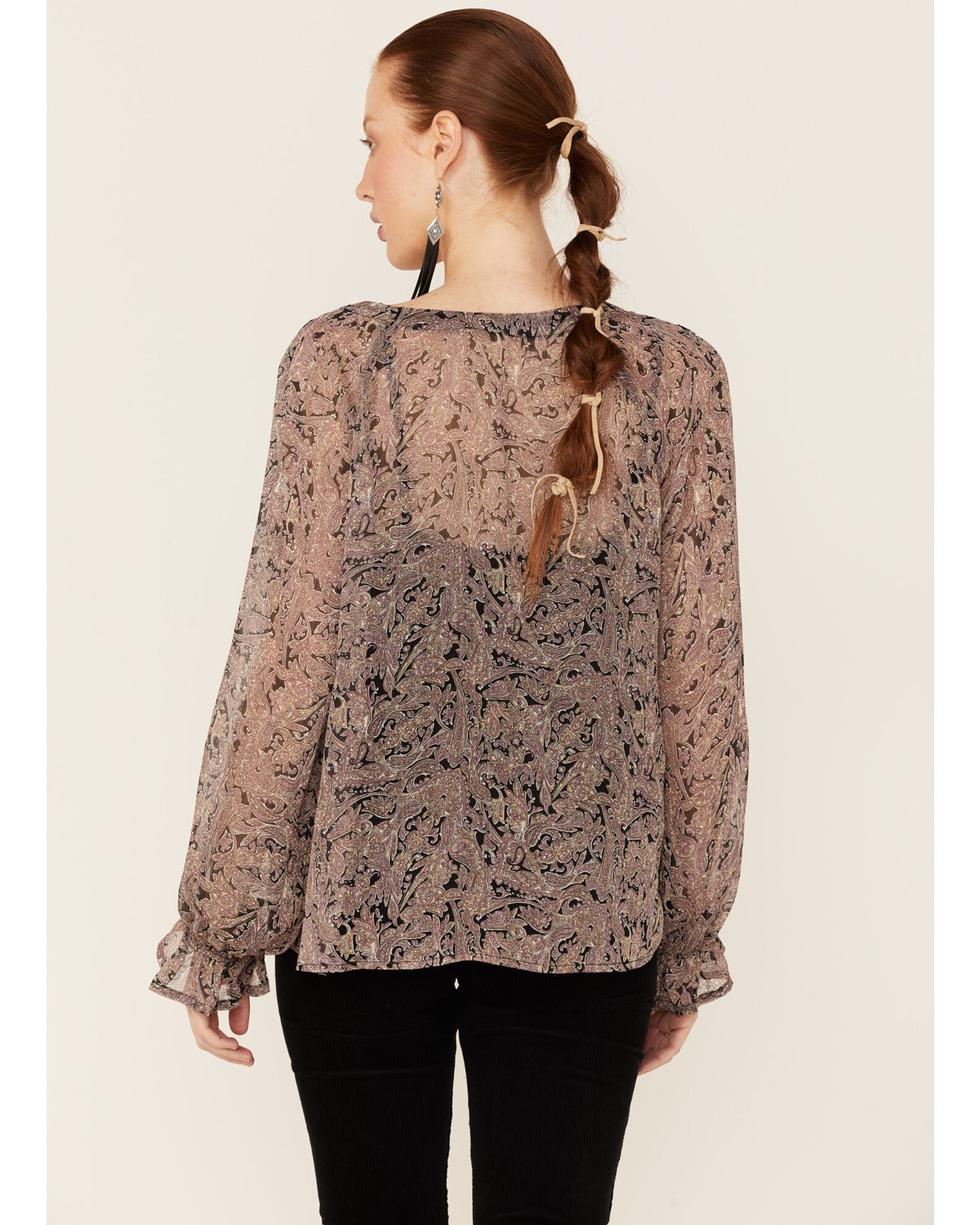 Image #3 - Lovestitch Women's Black Orchid Long Sleeve Lace Trim Peasant Blouse, Lavender, hi-res
