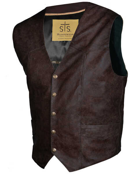 STS Ranchwear Men's Brandy Leather Chisum Vest - Big , Burgundy, hi-res