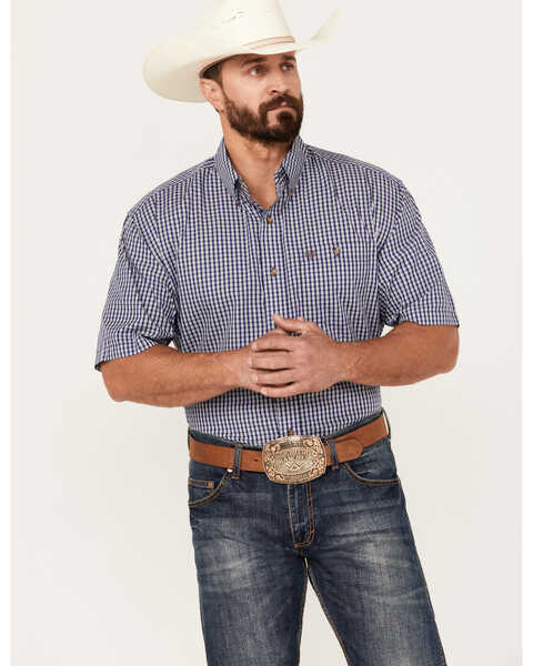 Image #1 - Wrangler Men's Classic Plaid Print Short Sleeve Button-Down Western Shirt - Big, Blue, hi-res
